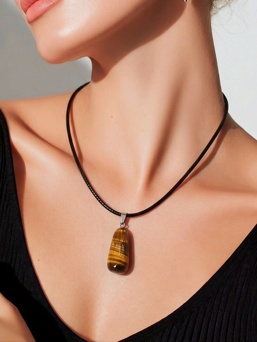 Golden Tiger Eye Teardrop Bullet Pendant Necklace Earthy Boho Crystal Jewelry